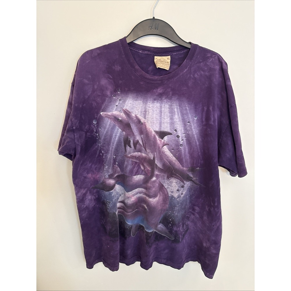 Y2K The Mountain Dolphins T-Shirt Purple Tie-D XL 25x30 Nature Sea Ocean Tee